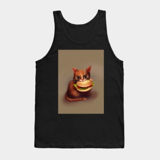 Cat eating Burger Tank Top